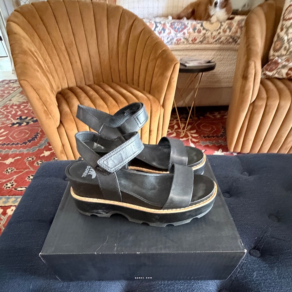 Sorel Black Wedge Sandals